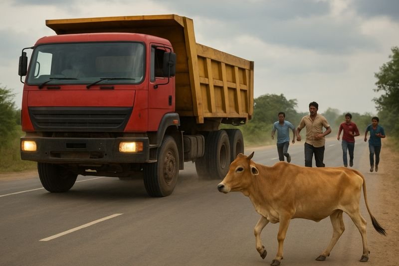 गाय को कुचला फिर एक किमी घसीटता ले गया डंपर...आक्रोशित लोगों ने ड्राइवर को पीटा, रिपोर्ट दर्ज