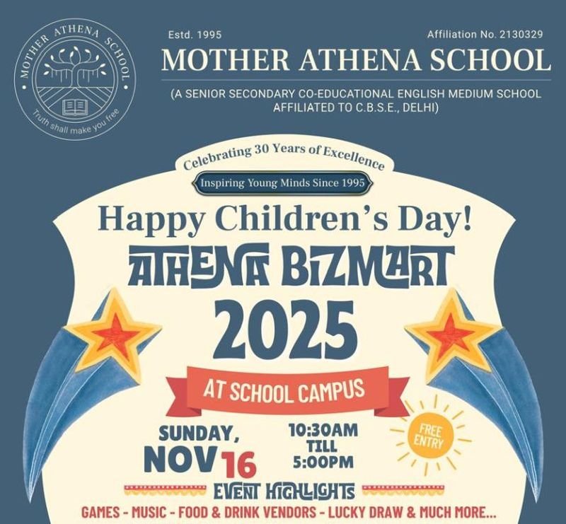 मदर एथीना स्कूल में आकर प्राइज जीतने का मौका, 16 नवंबर को लगेगा बाल मेला