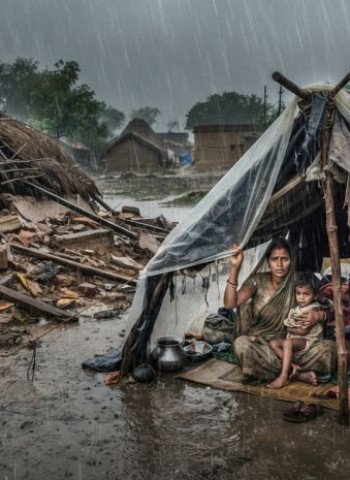 बारिश में ढह गया कच्चा मकान, बेसहारा हुआ परिवार
